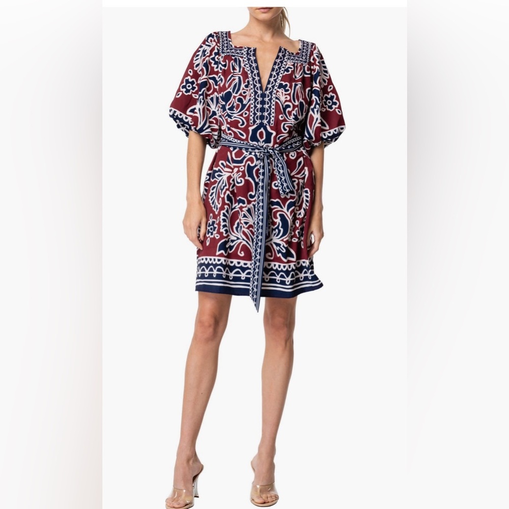 Ciebon Arya Print Tie Waist Dress
in Red Multi